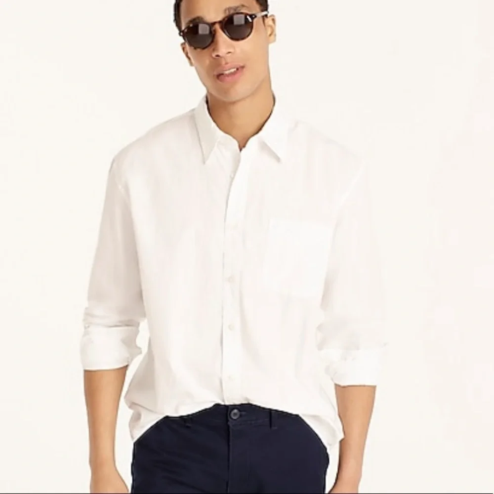 J crew relaxed short sleeve organic cotton poplin shirt white